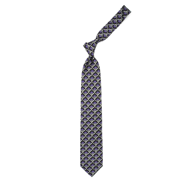 Ulturale Cravatta con pattern a ventaglio floreale viola grigio e nero in seta – Ulturale Outlet