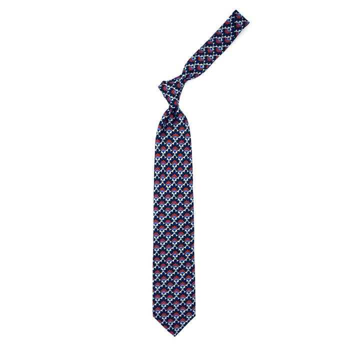 Ulturale Cravatta con pattern a ventaglio floreale blu rosso e azzurro in seta – Ulturale In Vendita