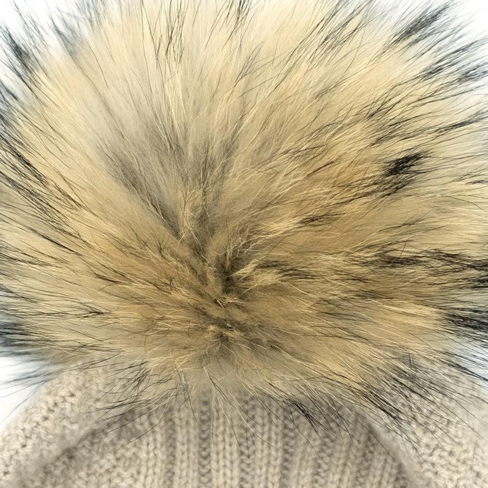 Ulturale Cappellino donna beige 100% cashmere con pon-pon in volpe – Ulturale Online