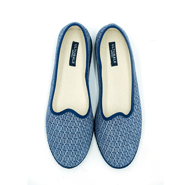 Ulturale Furlane blu con pattern Ulturale bianco e bordo blu in 100% velluto di cotone - Ulturale Outlet