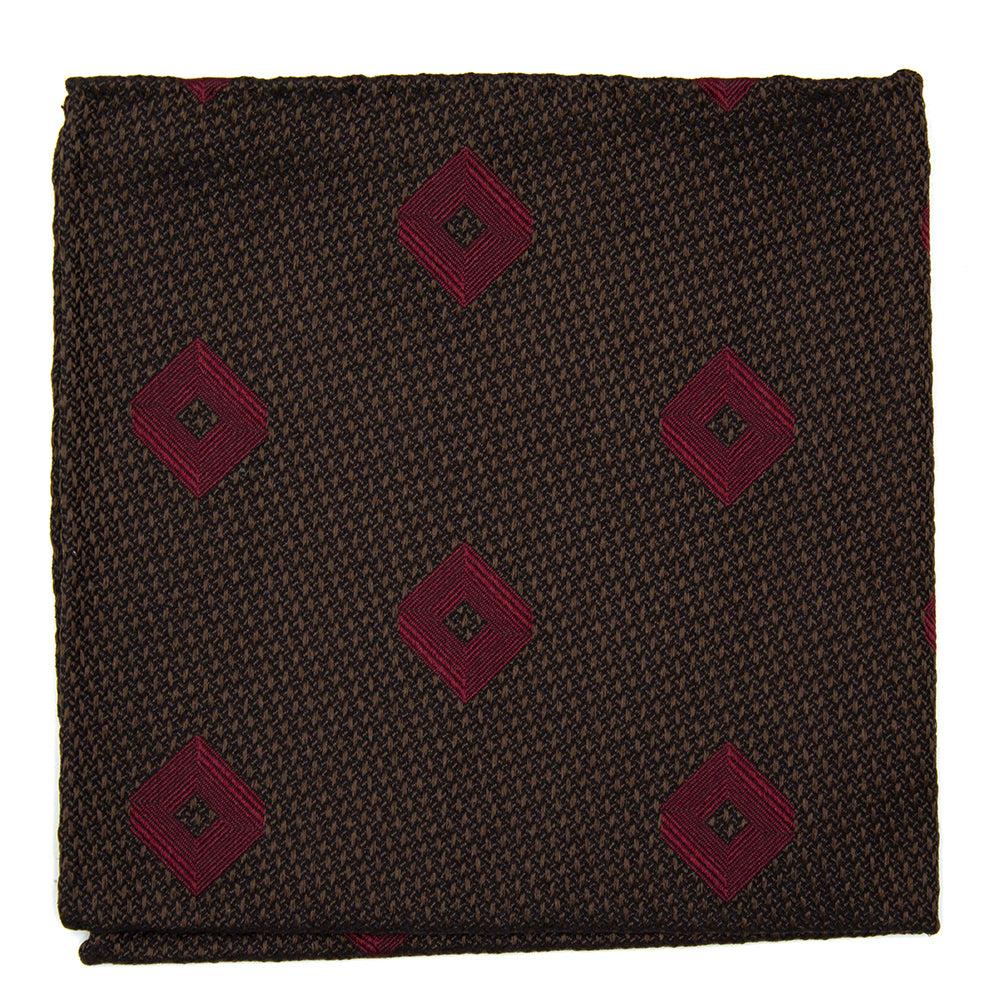 Ulturale Pochette marrone con quadrati rossi in 100% seta - Ulturale Vendite Flash