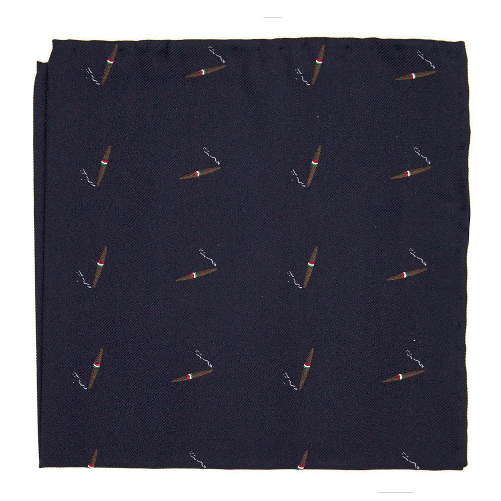 Ulturale Pochette blu con sigari toscani in 100% seta - Ulturale Nuova