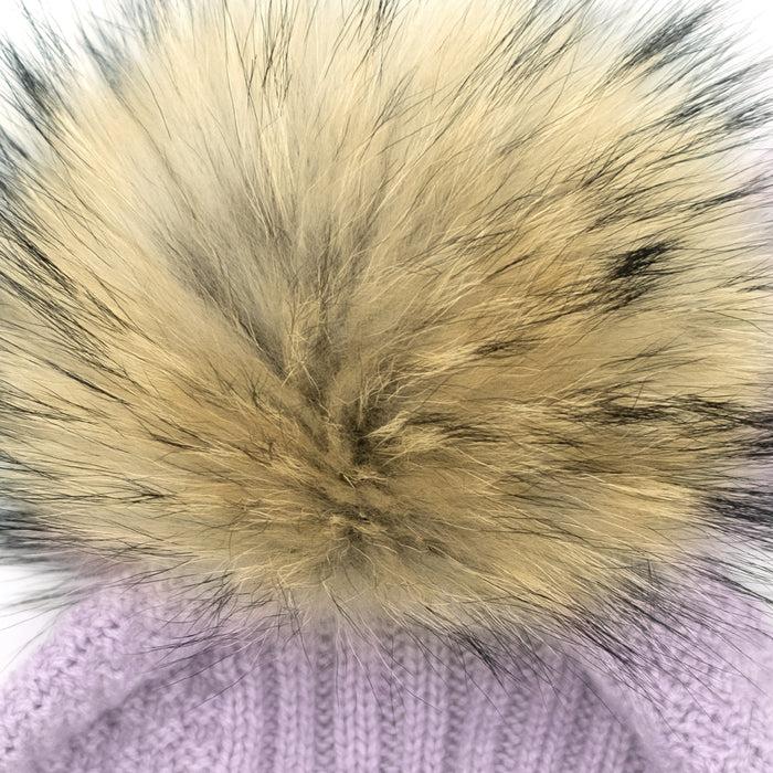 Ulturale Cappellino donna lilla 100% cashmere con pon-pon in volpe – Ulturale Italy