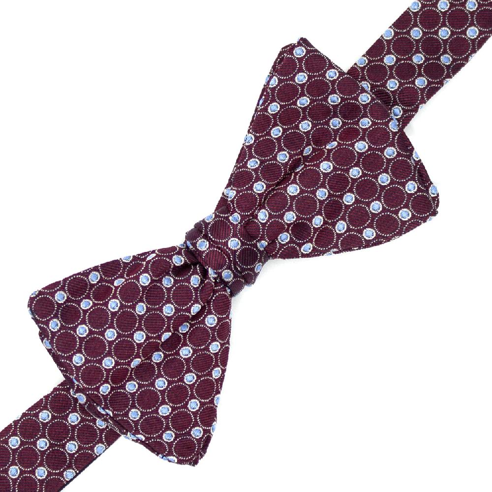 Ulturale Papillon bordeaux con cerchi grigi e pallini azzurri in 100% seta - Ulturale Negozi Online