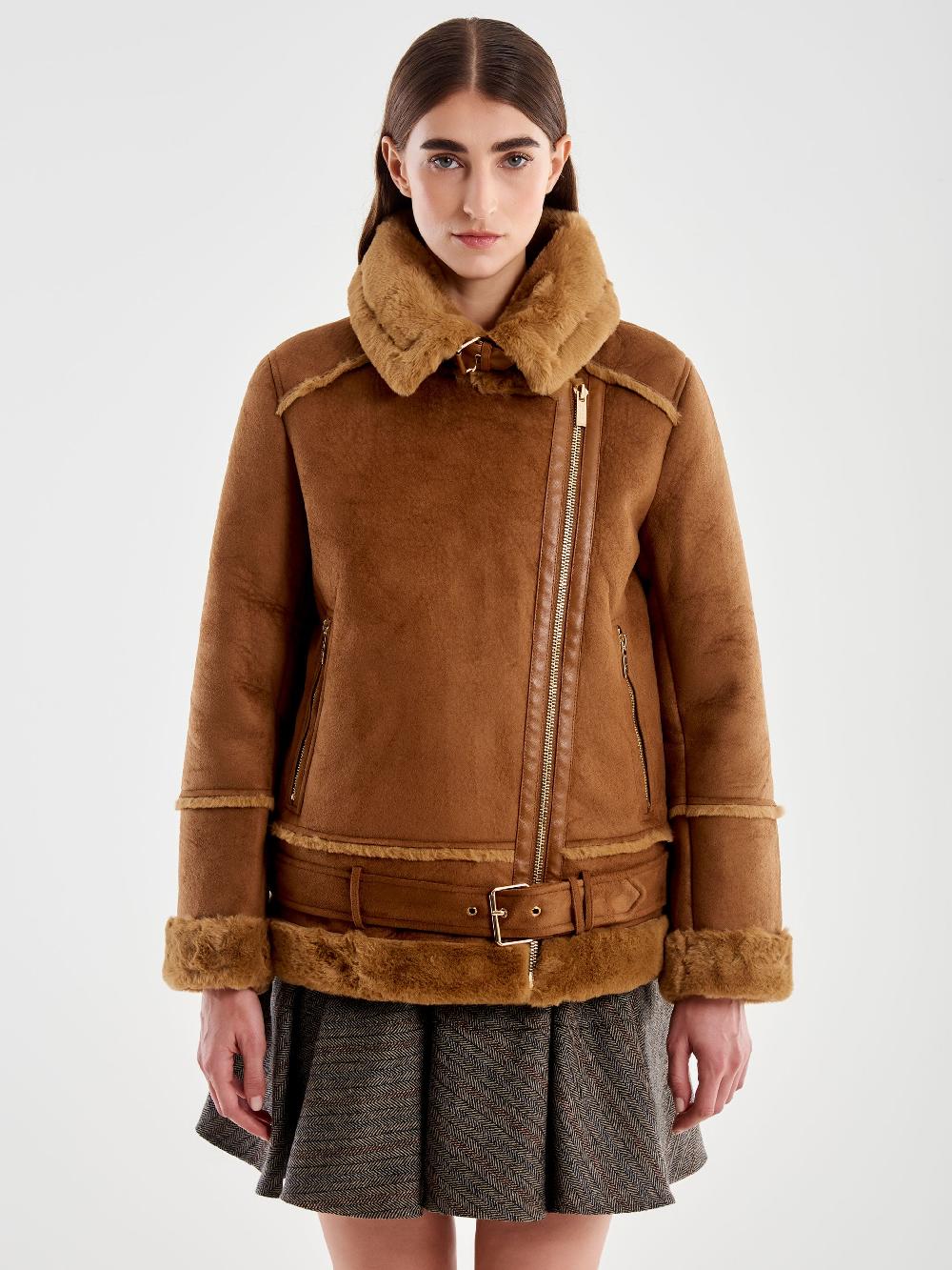 ﻿Vicolo Giubbotto Biker Oversized Scamosciato Cammello Affare Del Giorno