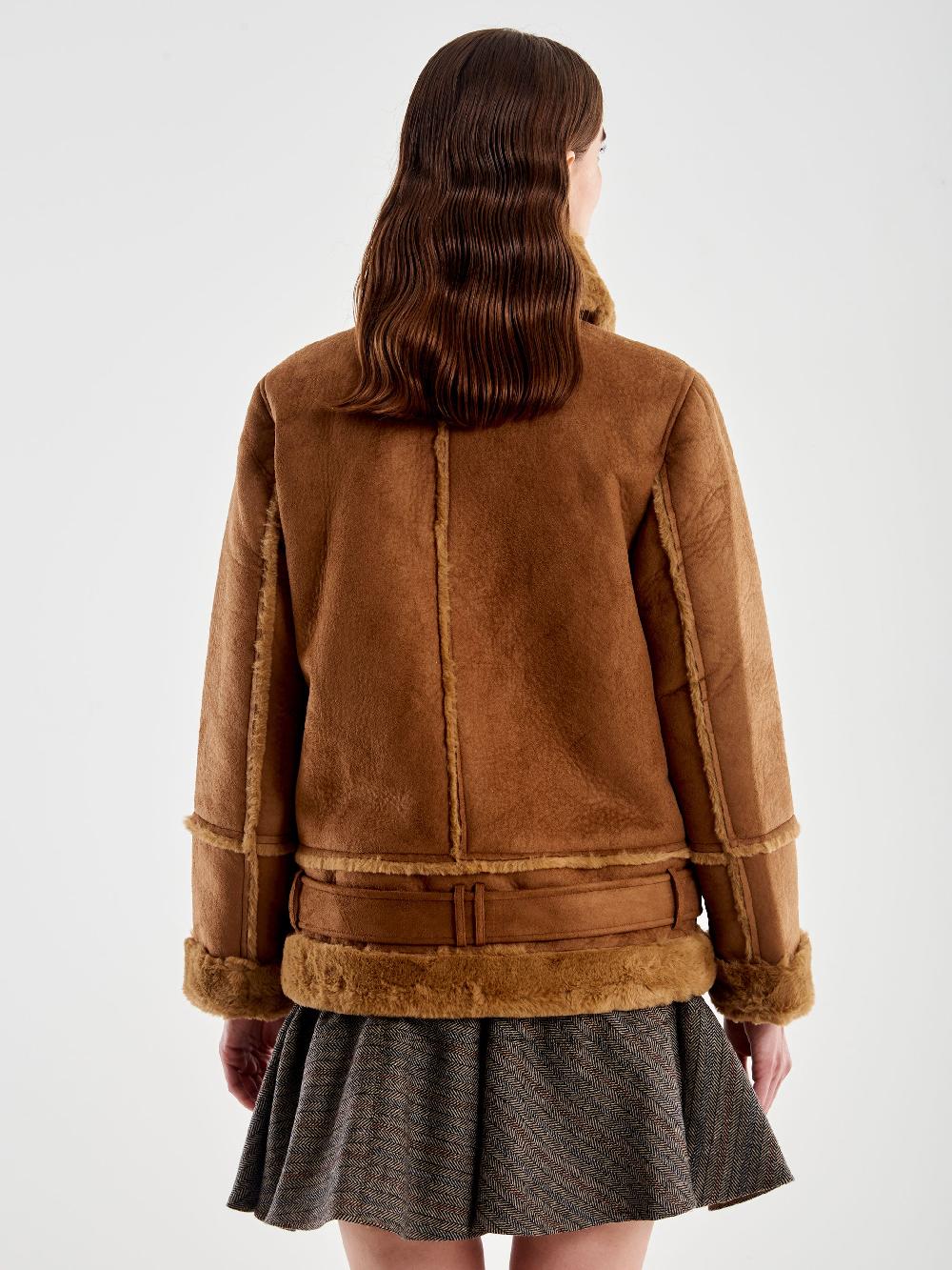 ﻿Vicolo Giubbotto Biker Oversized Scamosciato Cammello Affare Del Giorno