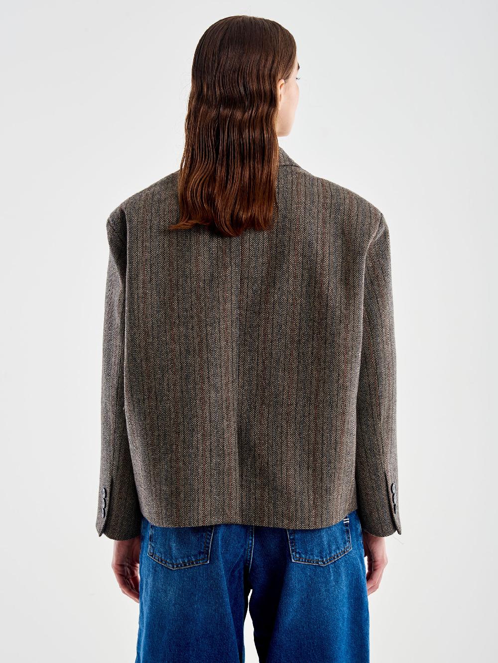 Vicolo Giacca Oversized Cropped Spinato Marrone Presa