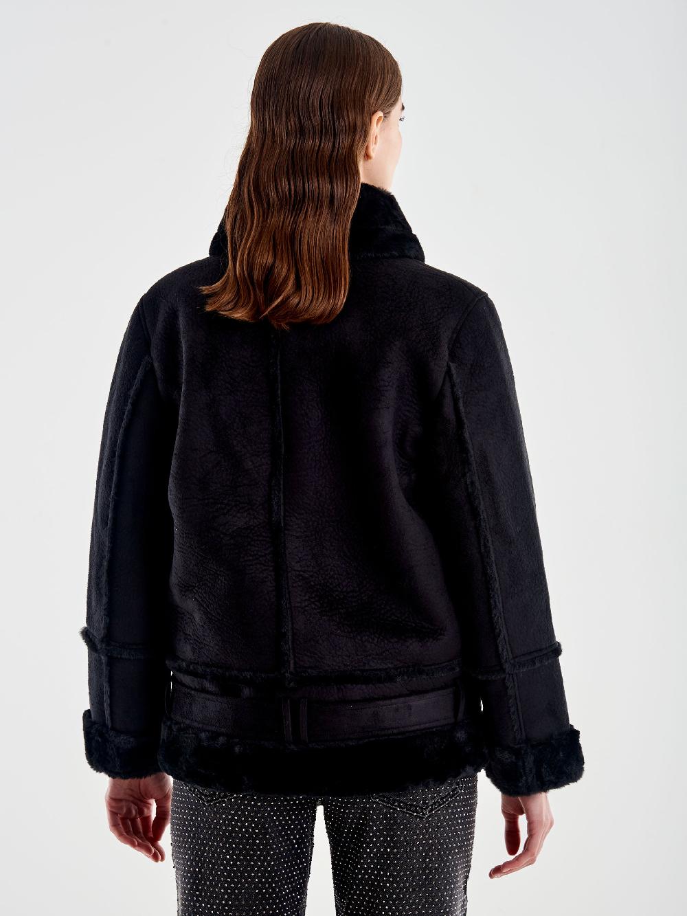 Vicolo Giubbotto Biker Oversized Scamosciato Nero Sconto