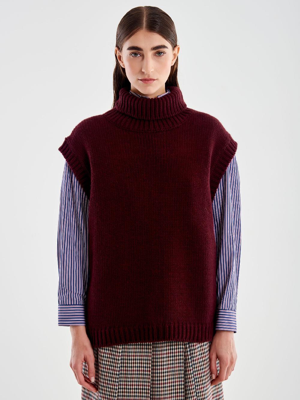 Vicolo Pull Collo Alto senza Maniche Bordeaux Offerta