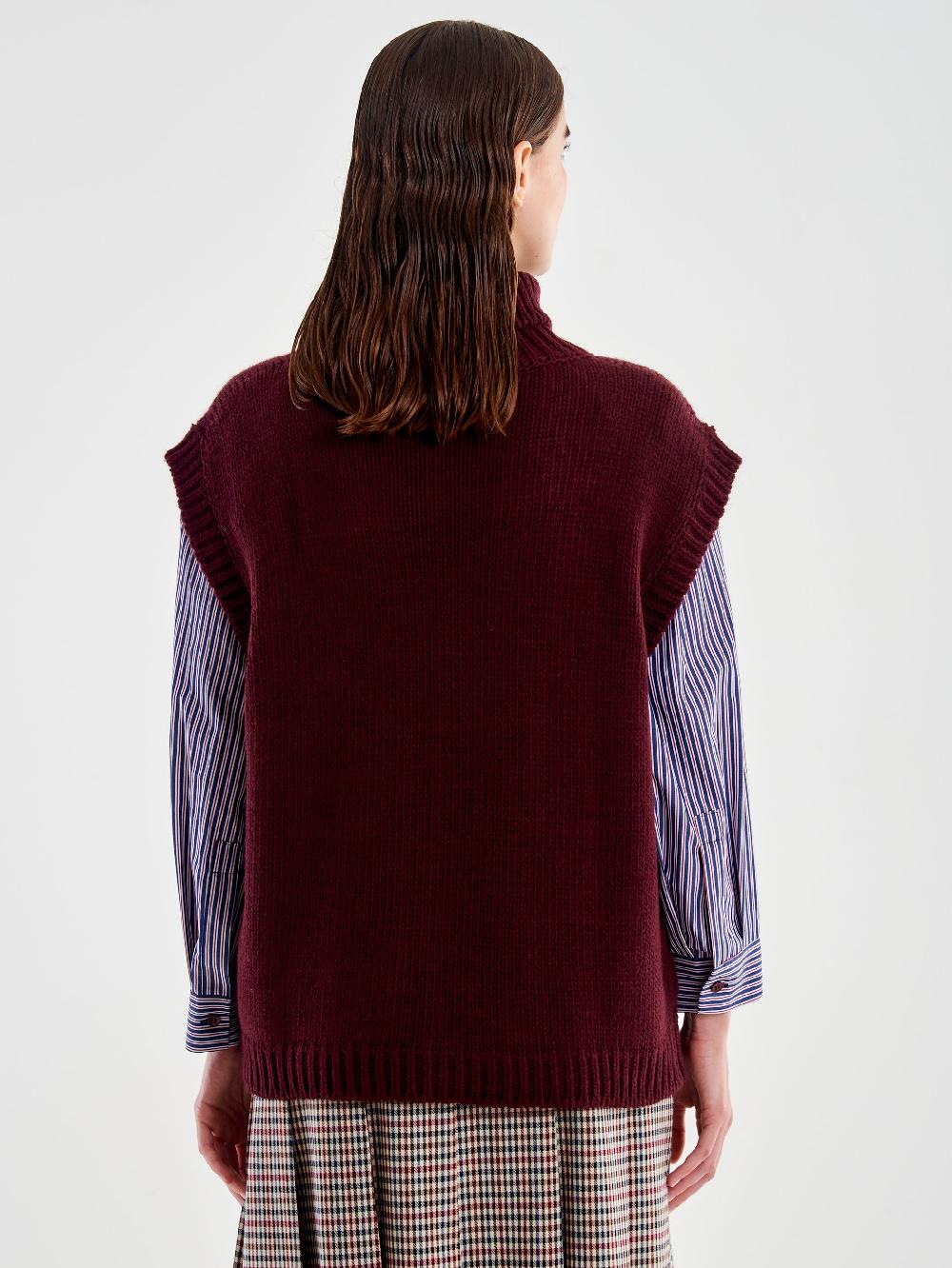 Vicolo Pull Collo Alto senza Maniche Bordeaux Offerta