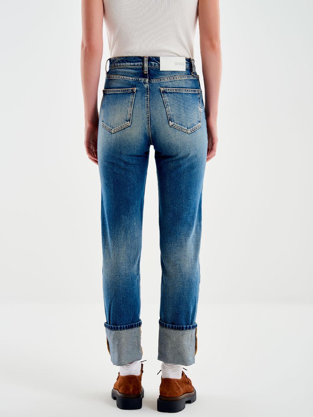 Vicolo Jeans Straight con Risvolto Blu Saldi