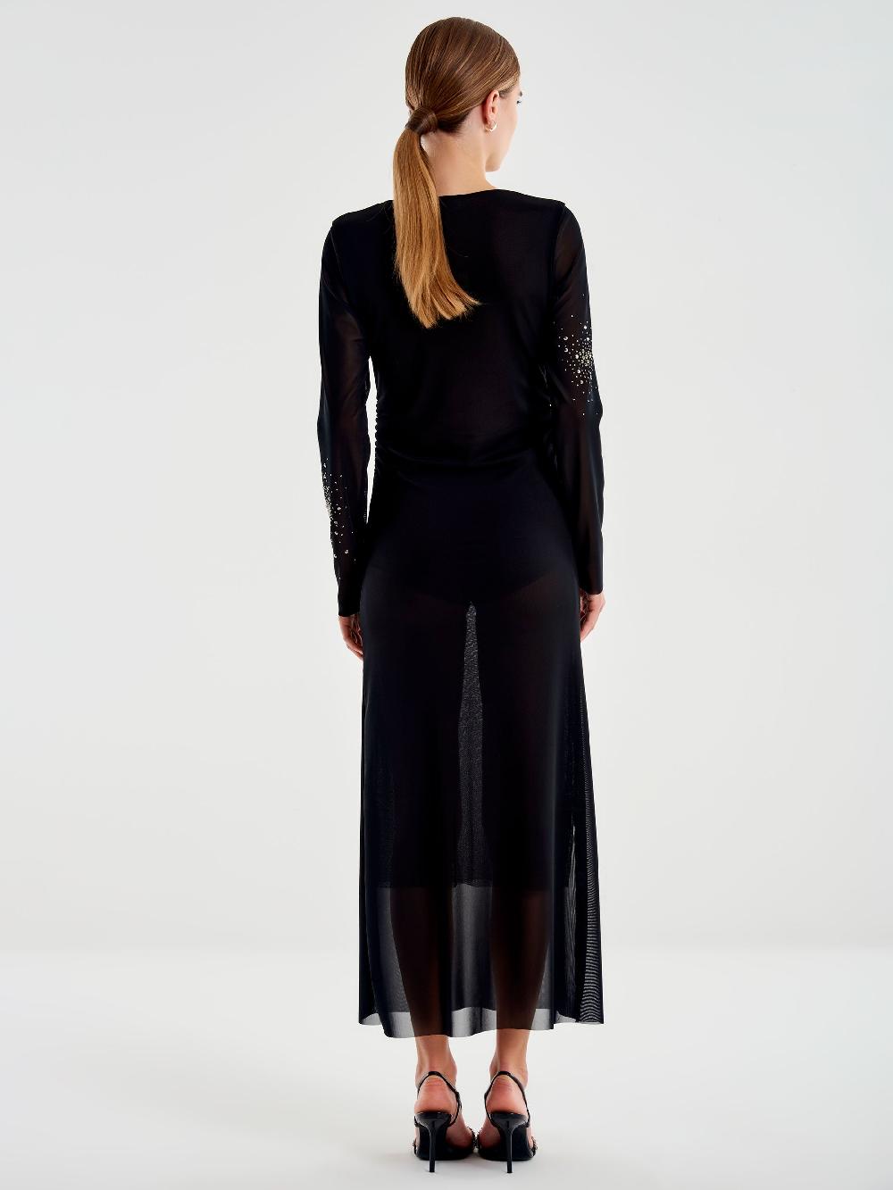 Vicolo Abito lungo in Tulle Trasparente con Strass Nero Italy