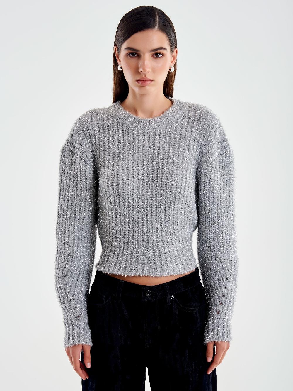 Vicolo Pullover Lurex con Laccio Dietro Grigio Promozione Limitata