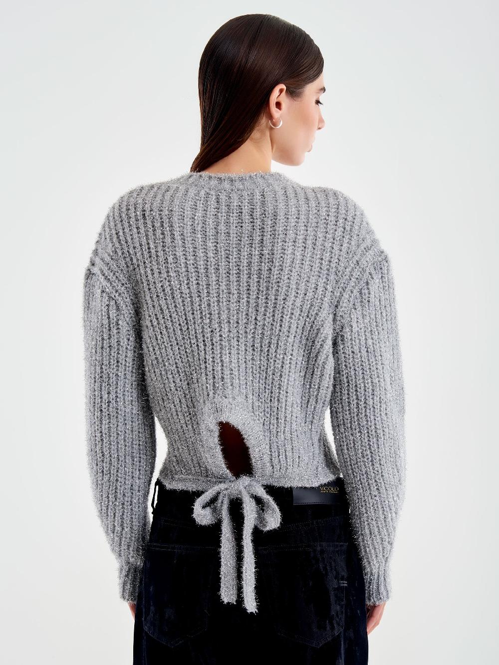 Vicolo Pullover Lurex con Laccio Dietro Grigio Promozione Limitata