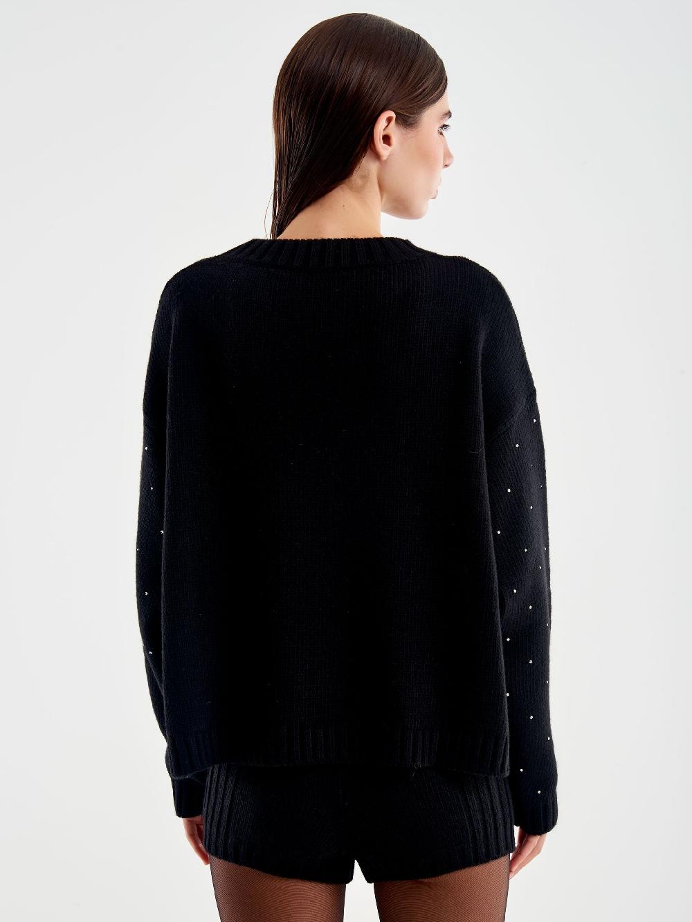 Vicolo Pullover Girocollo con Strass Nero Affare Del Giorno