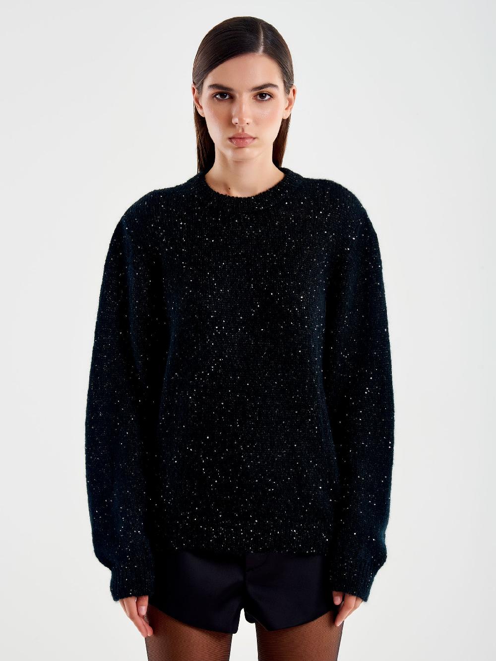 Vicolo Pull Girocollo con Bottoni Retro e Strass Nero Prezzo Ridotto