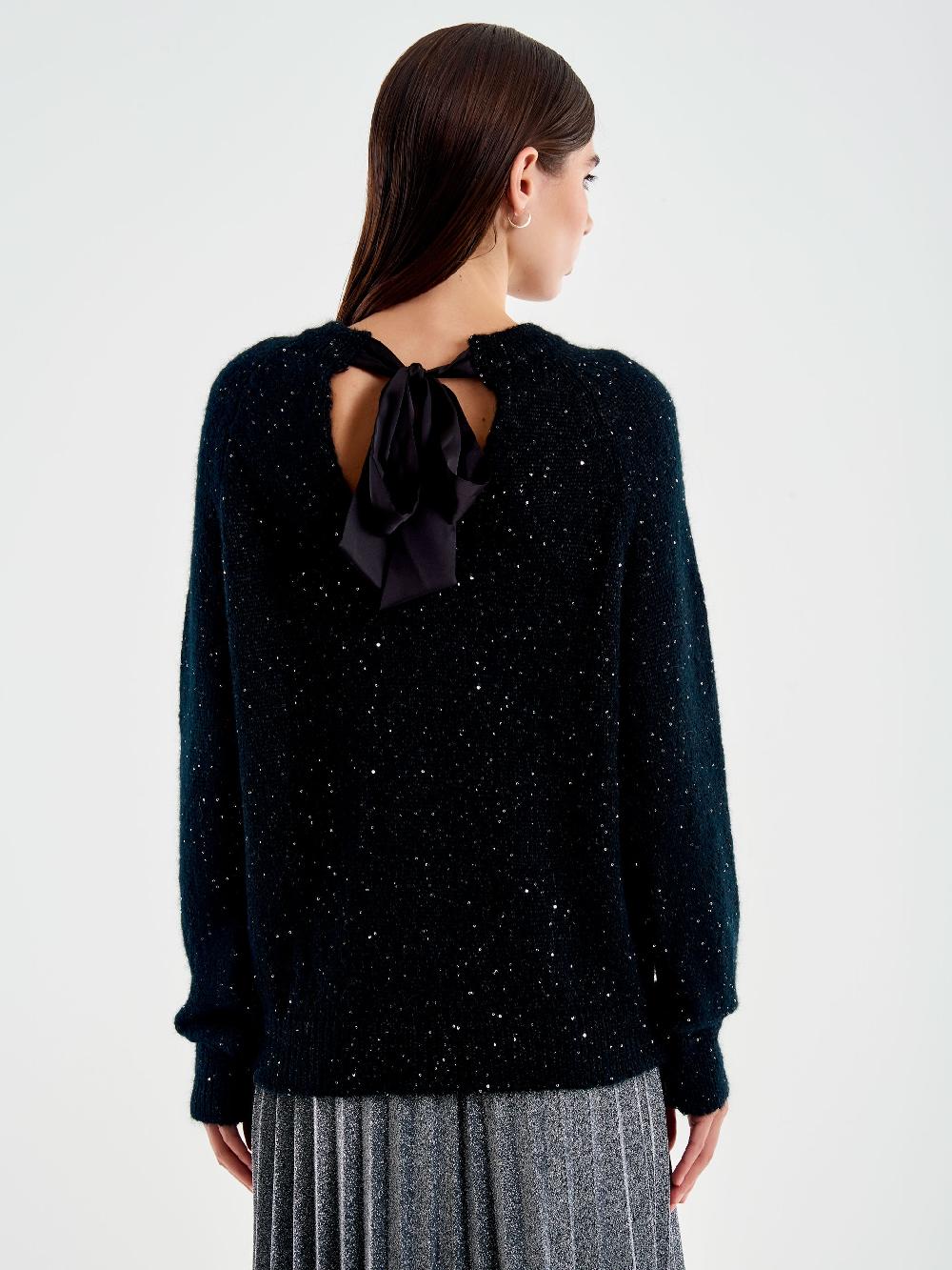 Vicolo Pull Girocollo con Fiocco Raso Nero Sottocosto