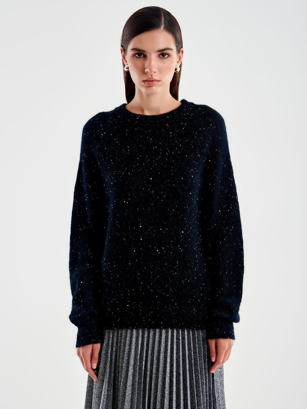 Vicolo Pull Girocollo con Fiocco Raso Nero Sottocosto