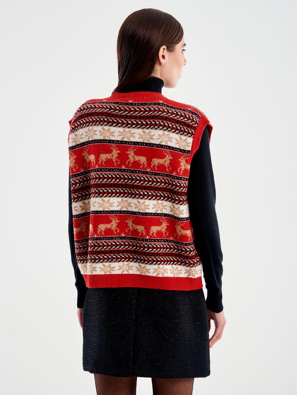 Vicolo Cardigan scollo a V Motivo Atzeco Rosso Offerta