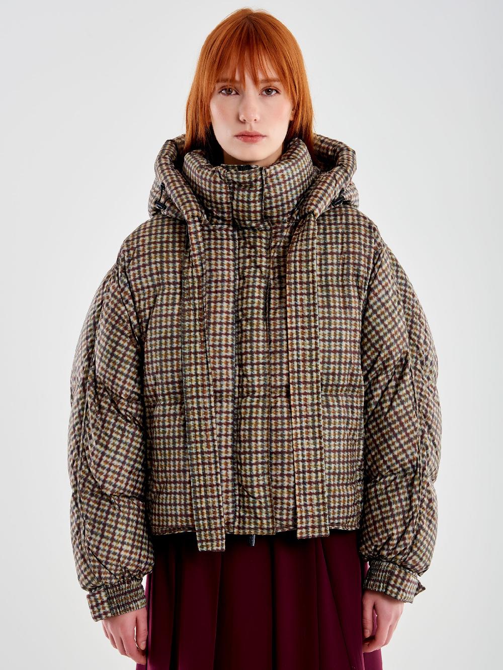Vicolo Piumino Cropped A Quadretti Militare Vendita Calda