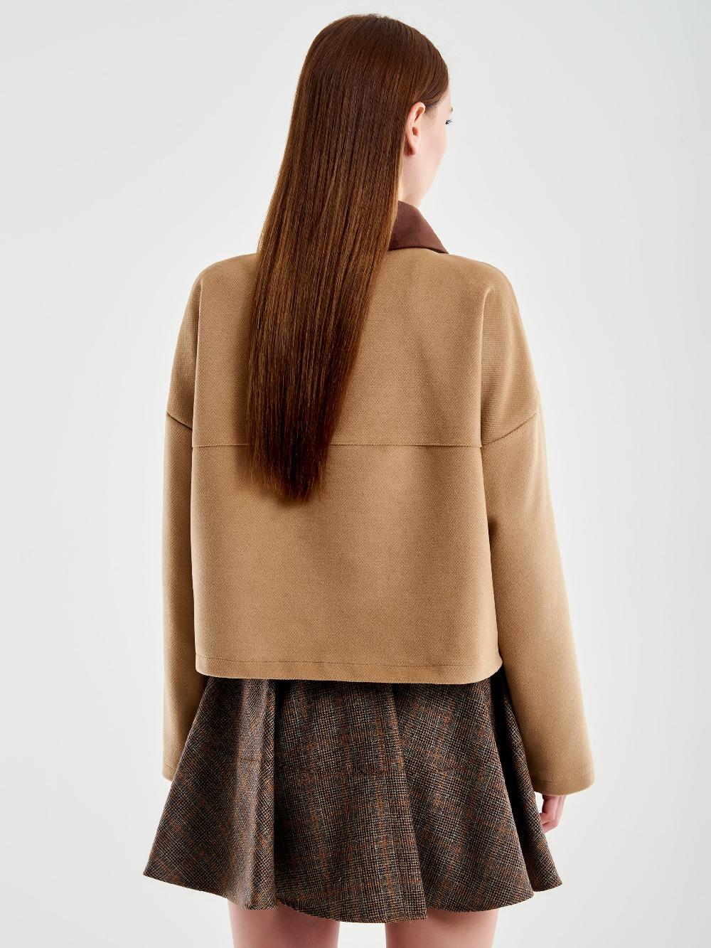 Vicolo Giacca Cropped con Spilla Gioiello Beige Vendita Economica