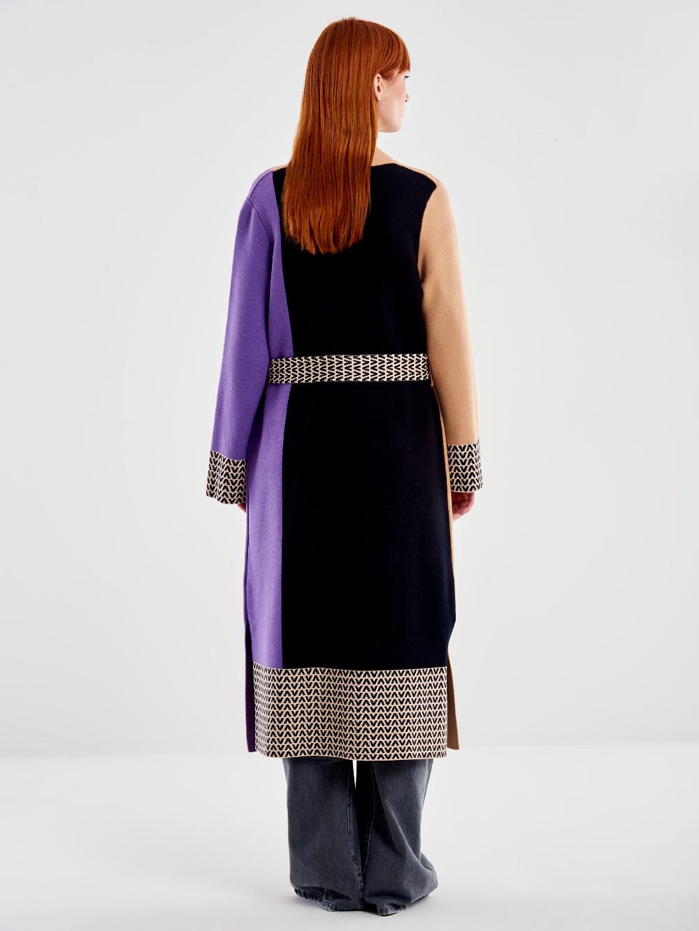 Vicolo Cappotto in Maglia Fantasia Color Block Nero Vendite Flash