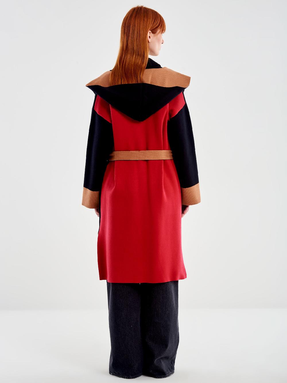 Vicolo Cappotto in Maglia Color Block con Cappuccio Nero Negozio