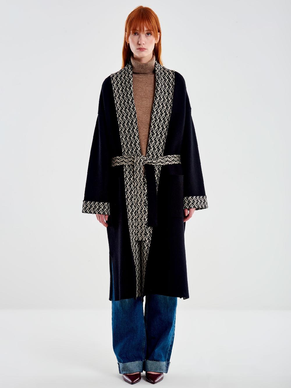 Vicolo Cappotto in Maglia Nero In Saldo
