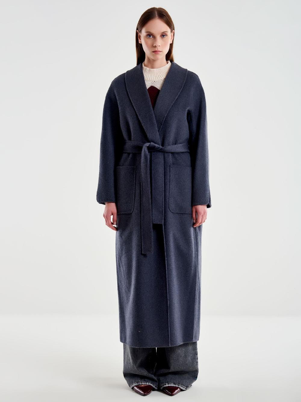 Vicolo Cappotto con Cintura Lungo Grigio Italy