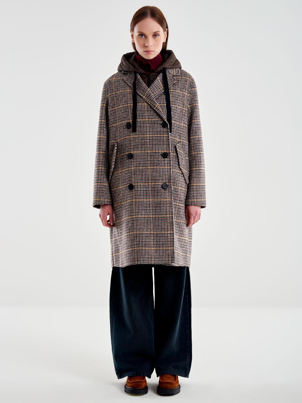 Vicolo Cappotto Check con Gilet Imbottito Beige Italia