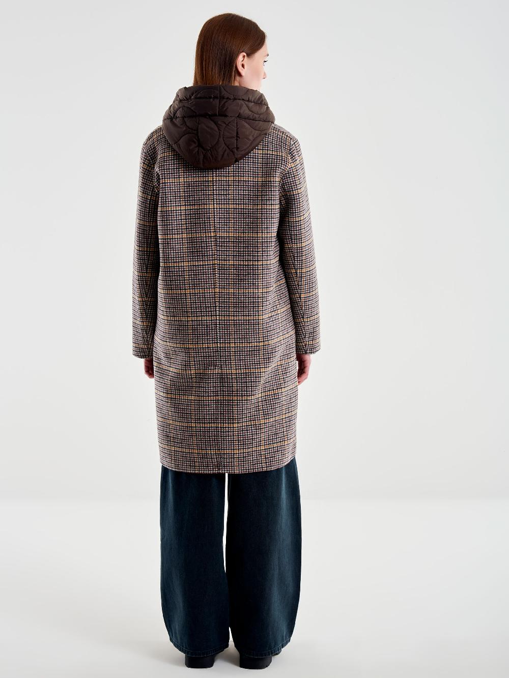 Vicolo Cappotto Check con Gilet Imbottito Beige Italia