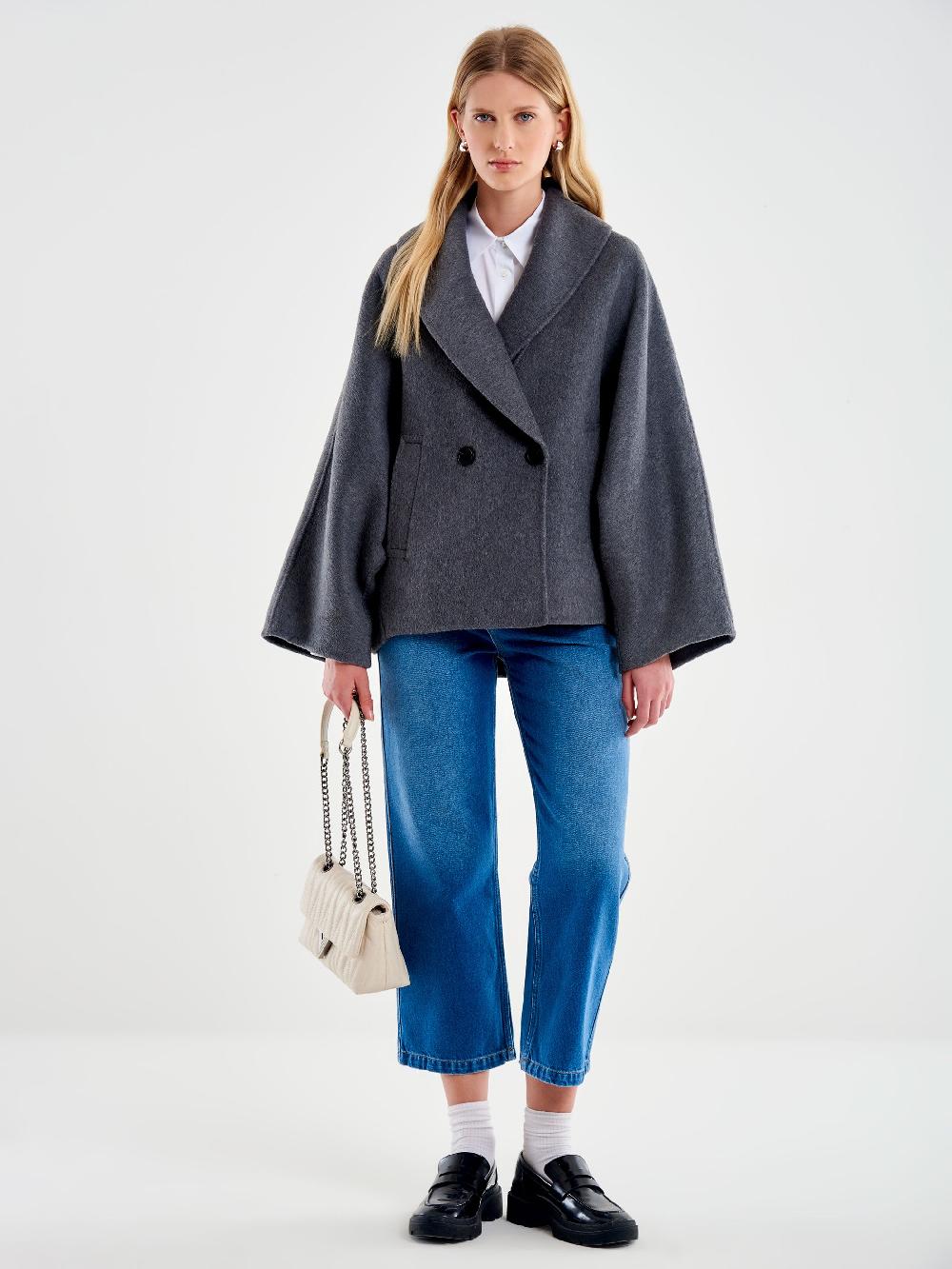 Vicolo Giacca Kimono Oversized Grigio In Linea