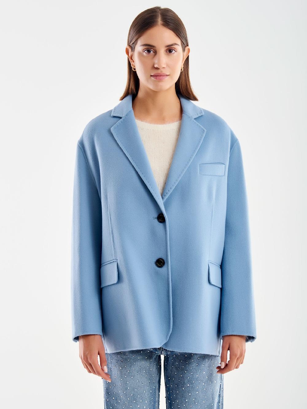 Vicolo Giacca Oversized Misto Lana Azzurro Super sconto