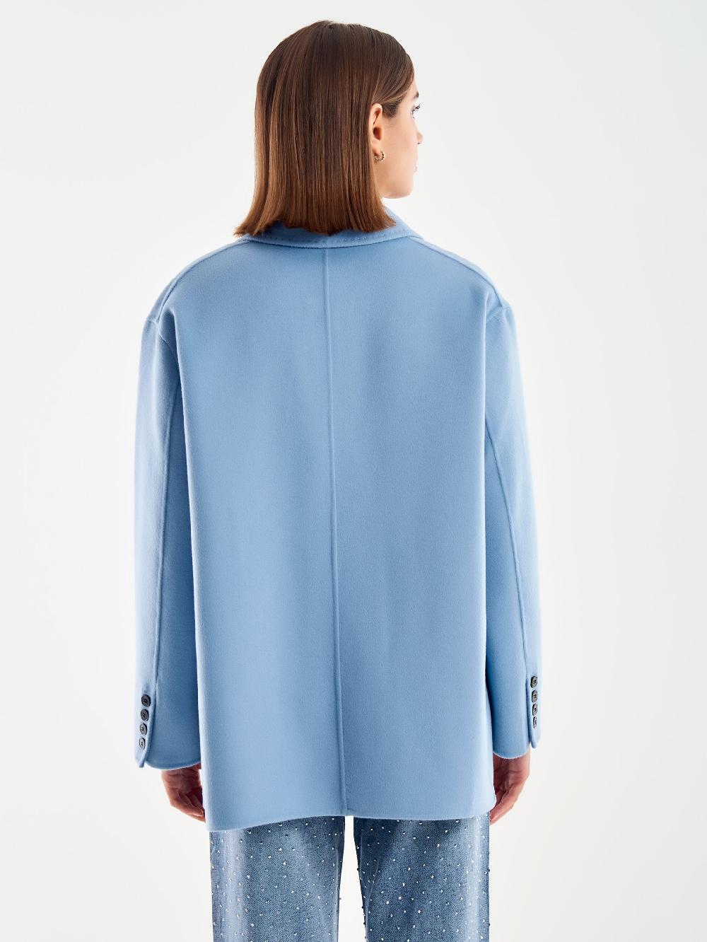 Vicolo Giacca Oversized Misto Lana Azzurro Super sconto