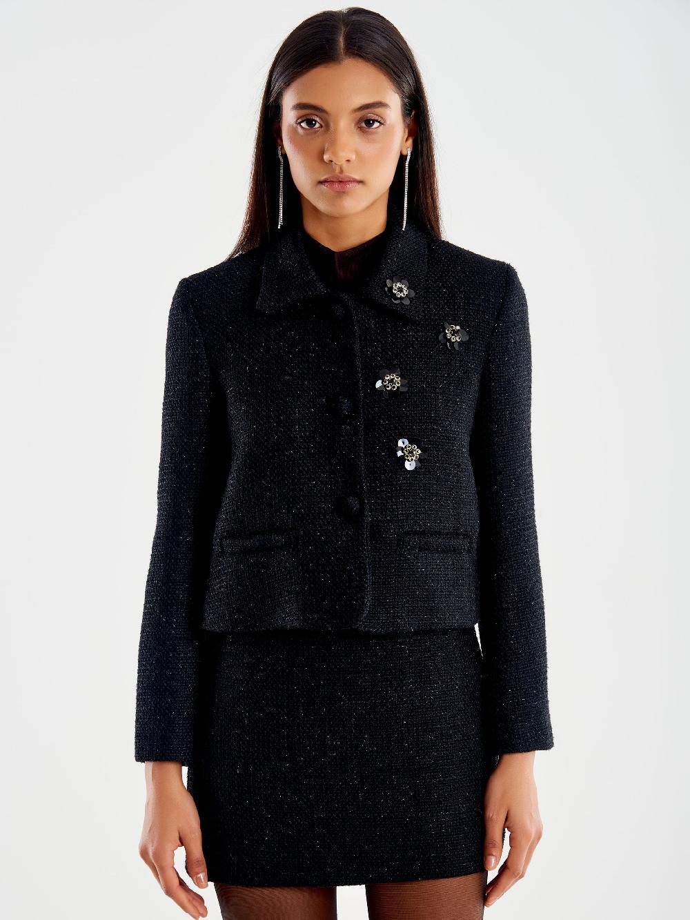 Vicolo Blazer Lamè Cropped Nero Pezzi Unici