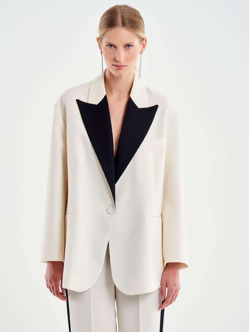 Vicolo Blazer Oversized con Revers a Contrasto Bianco Officina
