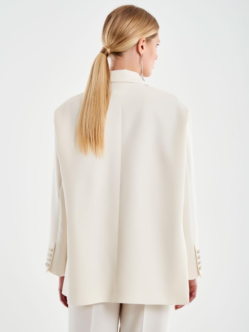 Vicolo Blazer Oversized con Revers a Contrasto Bianco Officina