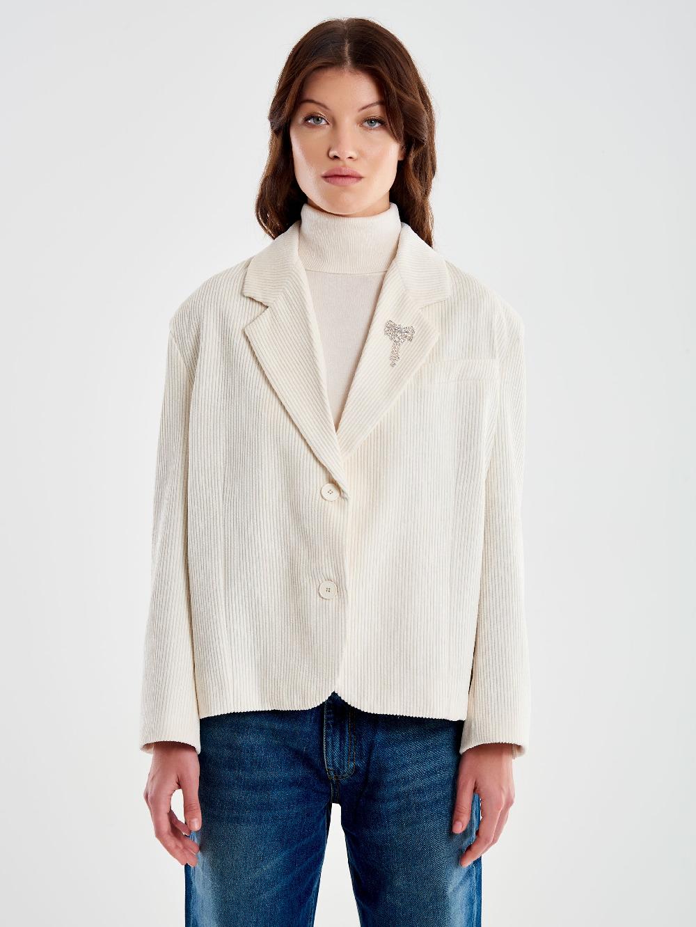 Vicolo Giacca Oversized Cropped Velluto Bianco Acquista Ora