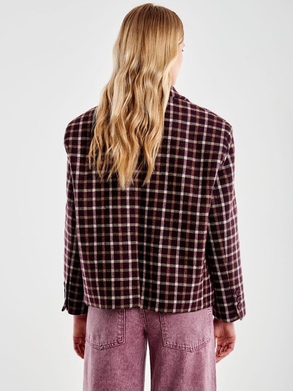 Vicolo Giacca Oversized Cropped a Quadri Bordeaux Fino Al -60%