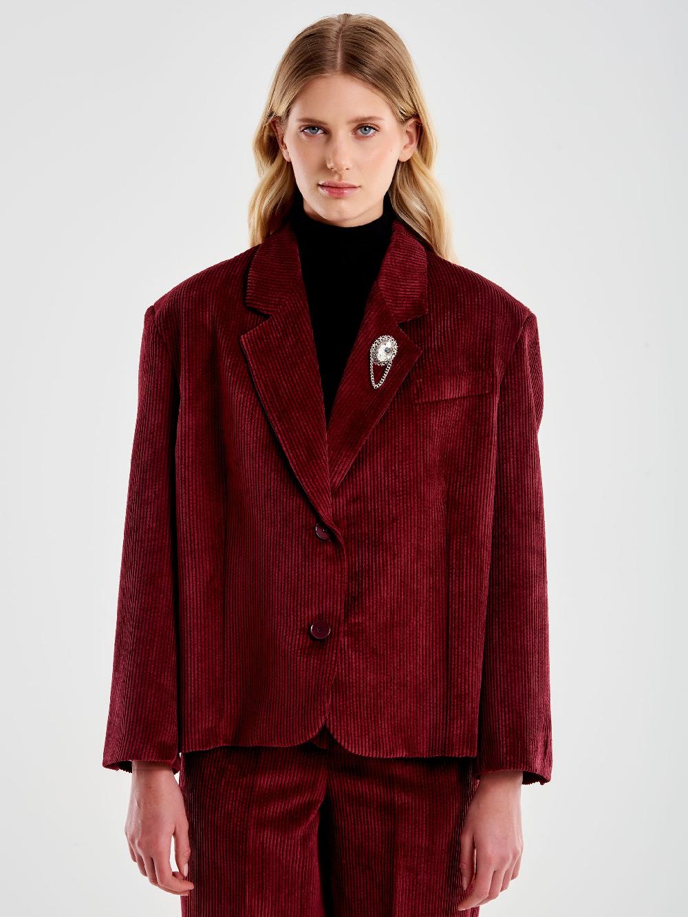 Vicolo Giacca Oversized Cropped in Velluto Bordeaux Affare Del Giorno