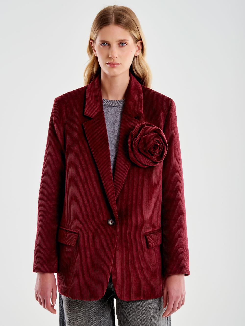 Vicolo Blazer con Rosa Oversized Velluto Bordeaux Novità
