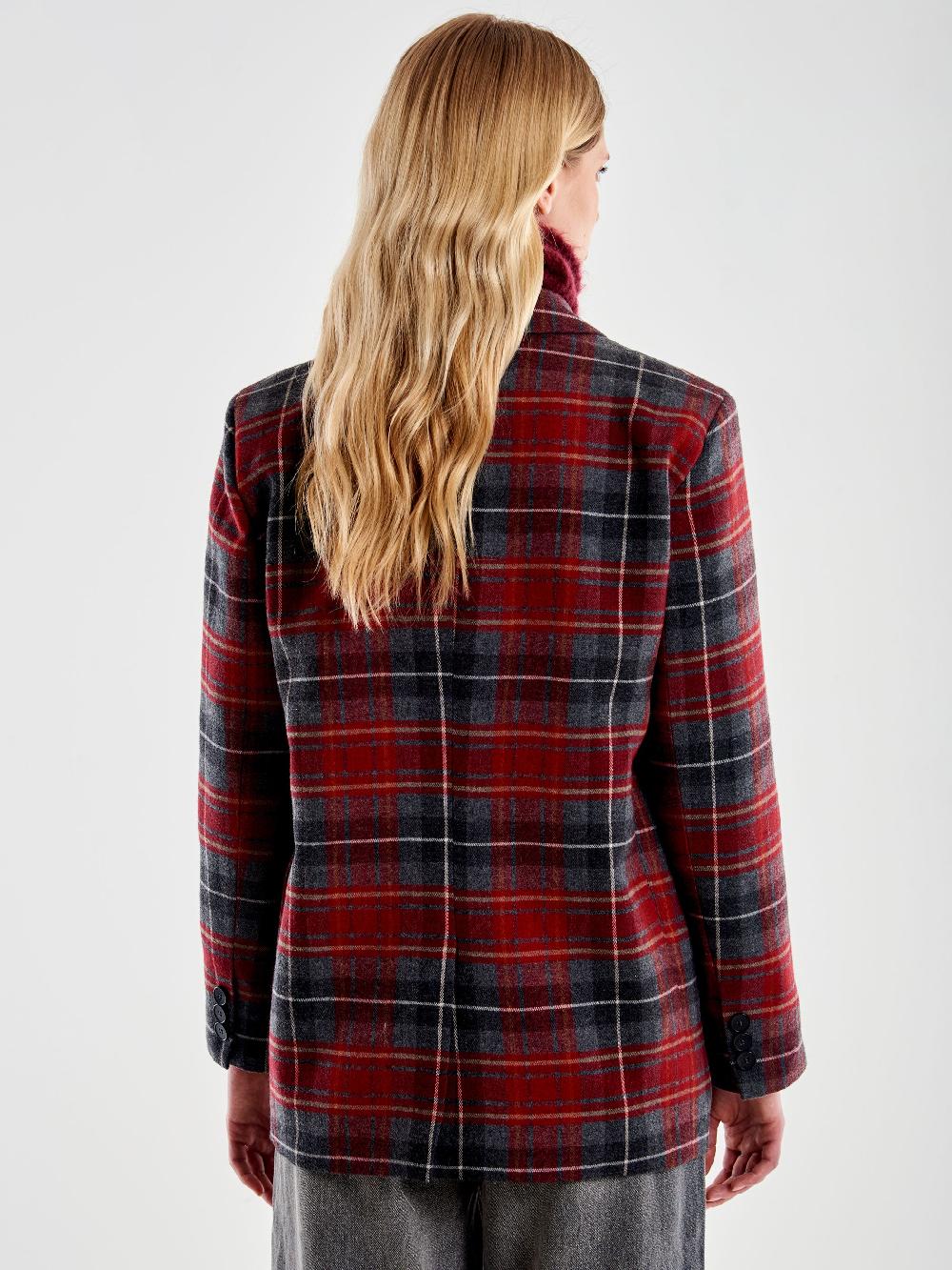 Vicolo Blazer Doppiopetto Over Spilla Quadri Bordeaux Presa