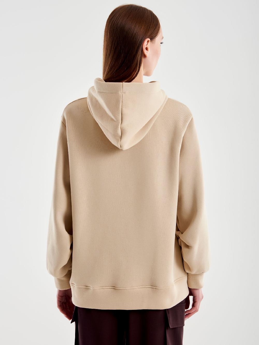 Vicolo Felpa Over con Cappuccio e Ricamo Beige Economico
