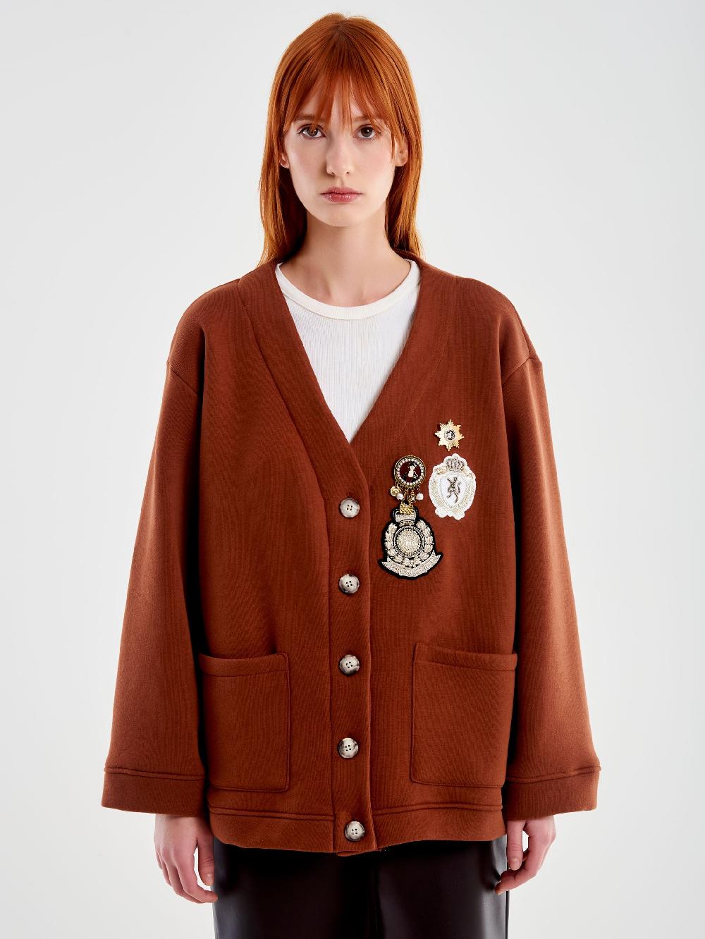 Vicolo Cardigan in Felpa con Patch e Spille Marrone Outlet