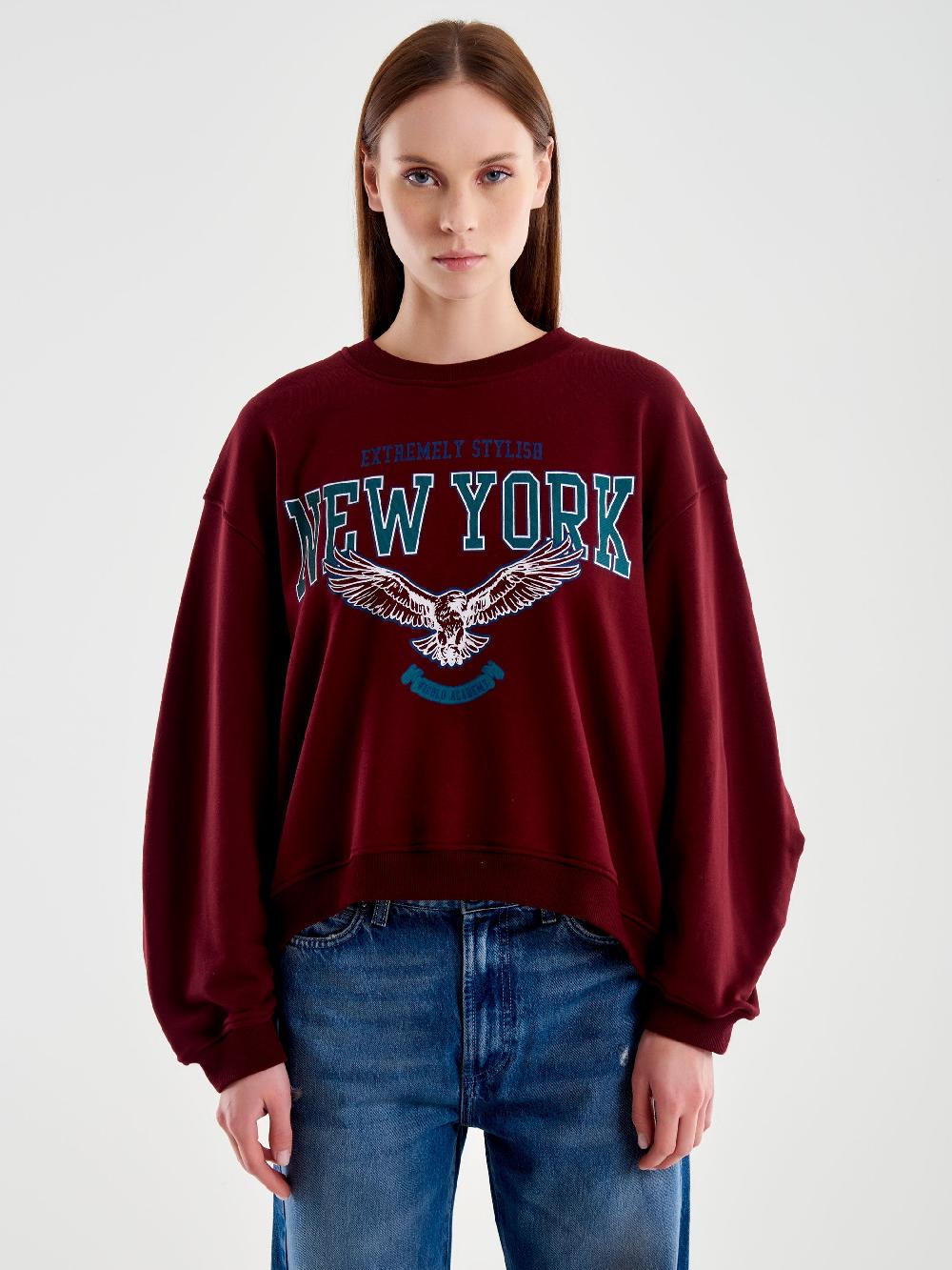 Vicolo Felpa Oversized Varsity Bordeaux Offerte