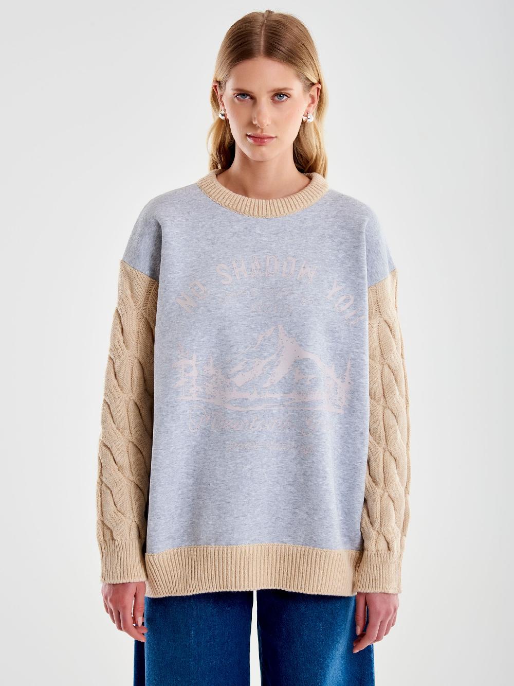 Vicolo Felpa con Dettagli in Maglia Grigio Hotsell