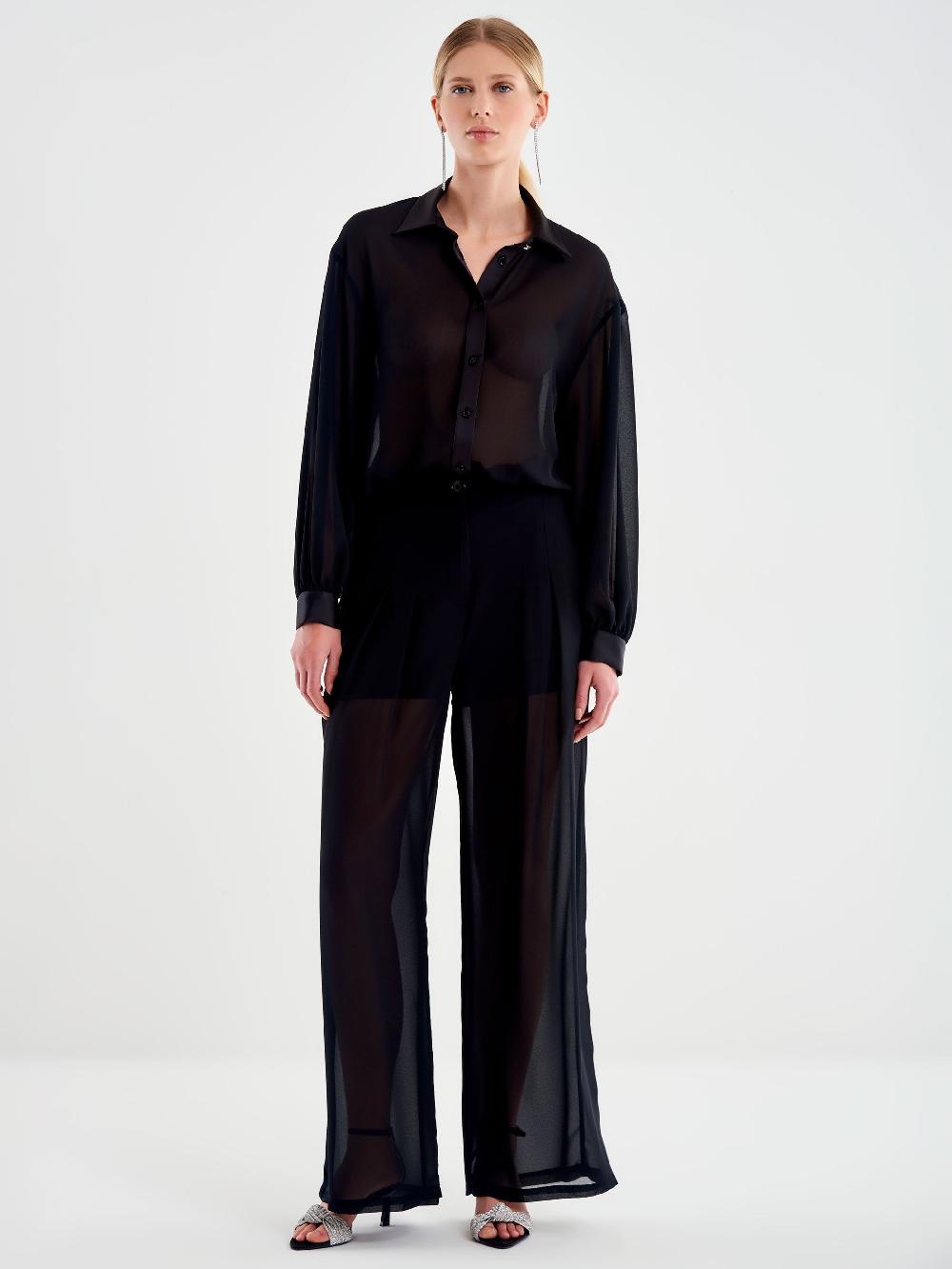 Vicolo Camicia in Georgette Nero Vendita Economica