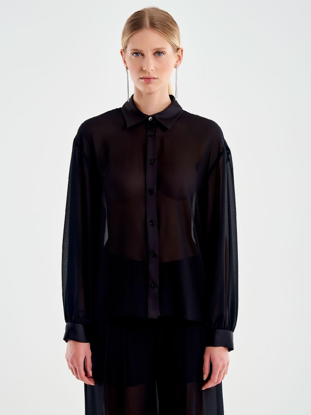 Vicolo Camicia in Georgette Nero Vendita Economica