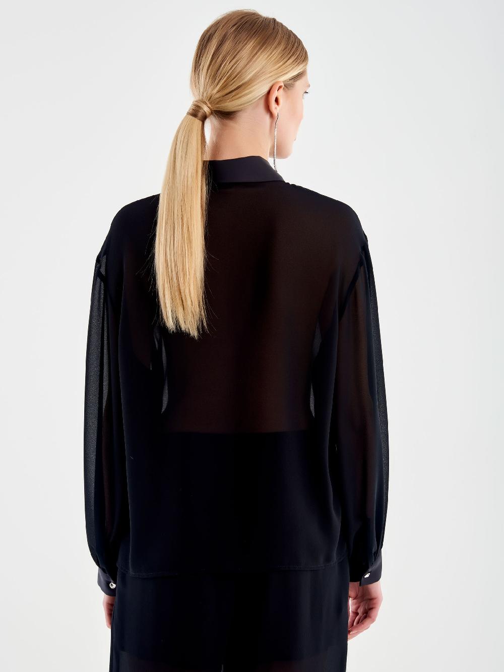 Vicolo Camicia in Georgette Nero Vendita Economica