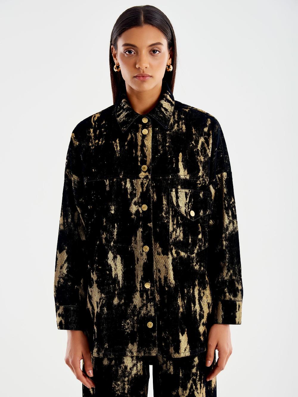 Vicolo Camicia Denim Laminata Nero Vendite Flash